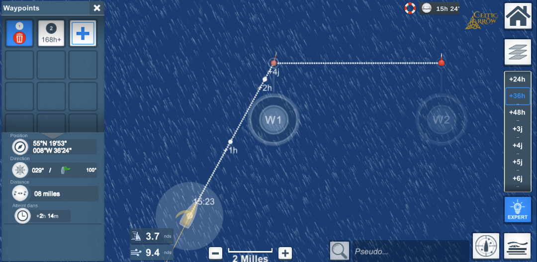 Dos waypoints activos en el mapa
